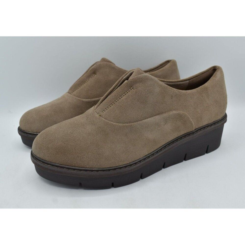 Clarks Womens Size 9 Airabella Sky Pebble Suede Wedge Loafers Shoes
